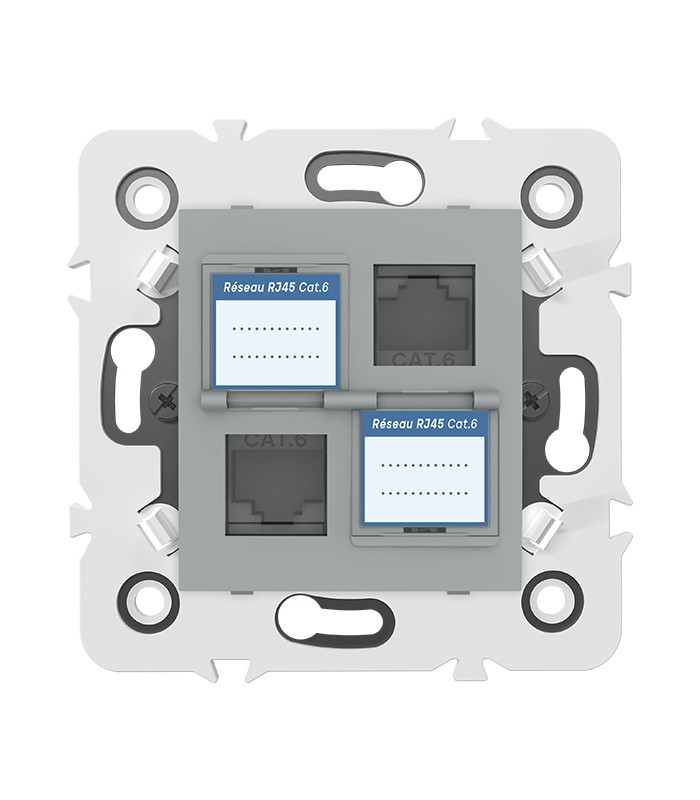 DOUBLE PRISE RJ45 CAT.6 + obturateurs MEC20936 . LAP