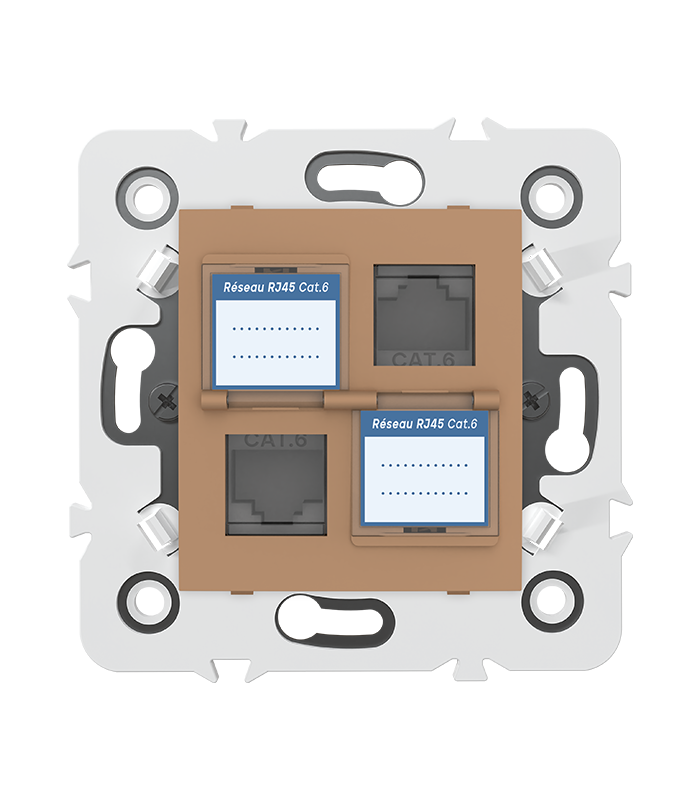 DOUBLE PRISE RJ45 CAT.6 + obturateurs MEC20936 . LAP