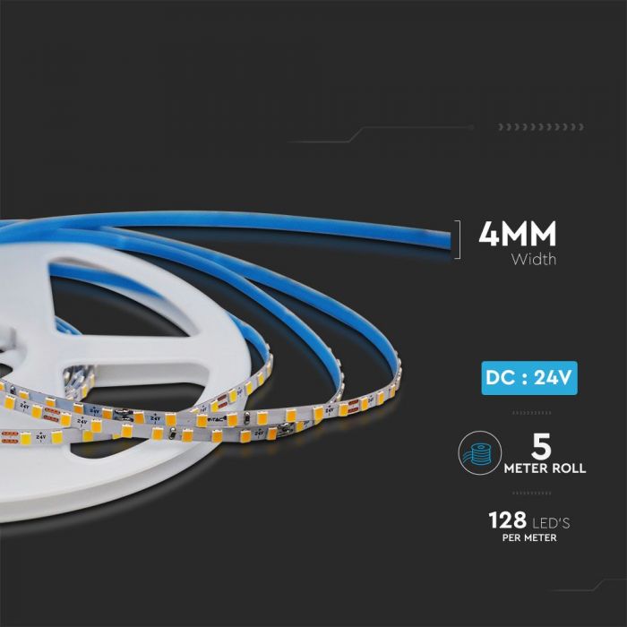 RUBAN LED VT-2835 128 BANDE LED 10W/M 3000K IP20 24V/5M