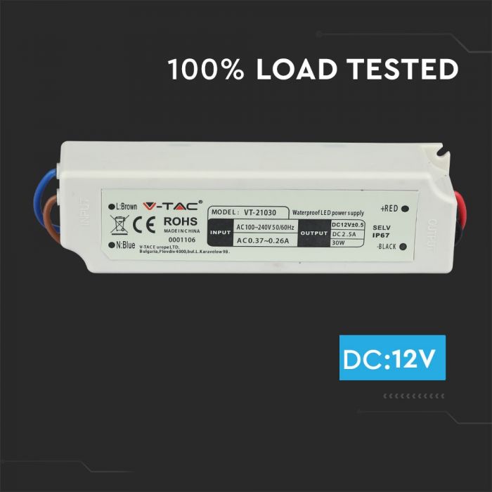 VT-21030 ALIMENTATION LED PLASTIQUE 30W 12V IP67