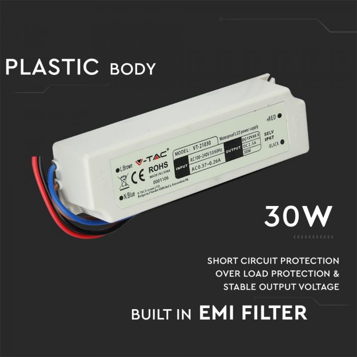 VT-21030 ALIMENTATION LED PLASTIQUE 30W 12V IP67