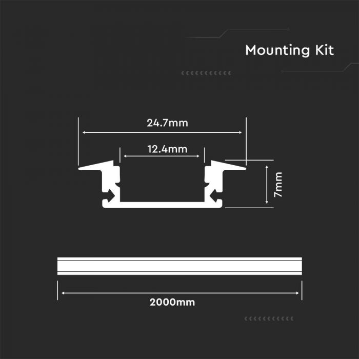 KIT DE MONTAGE VT-8106 AVEC DIFFUSEUR POUR BANDE LED ENCASTRÉE 2000X24,7X7MM