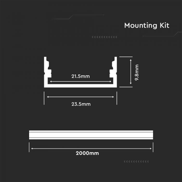KIT DE MONTAGE VT-8108 AVEC DIFFUSEUR POUR BANDE LED SURFACE 2000X23.5X10MM