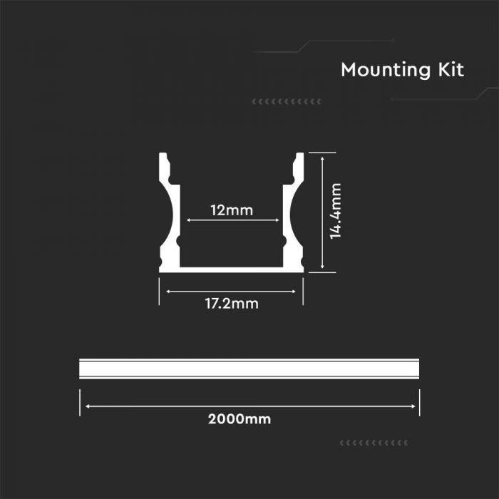 KIT DE MONTAGE VT-8110 AVEC DIFFUSEUR POUR BANDE LED SURFACE 2000X17.2X14.44MM