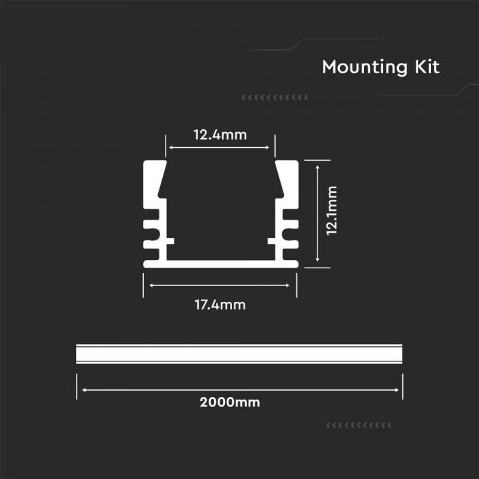KIT DE MONTAGE VT-8116 AVEC DIFFUSEUR POUR BANDE LED SURFACE 2000X17.4X12.1MM ARGENT
