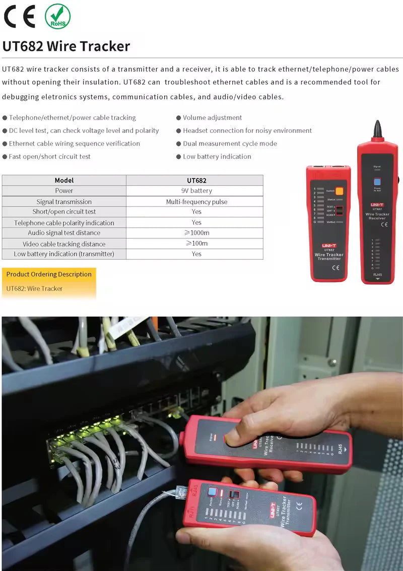 Testeur de câblage, traceur de câble Rj11, Rj45 UT682 - UNI-T