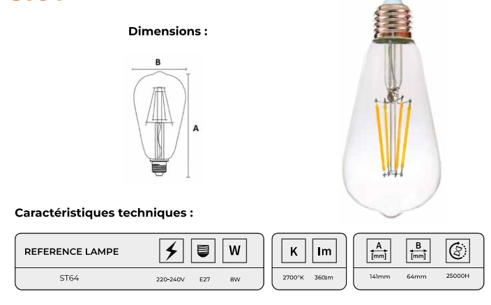 LAMPE À FILAMENT LED CLAIRE ST64. SAVYALIGHT