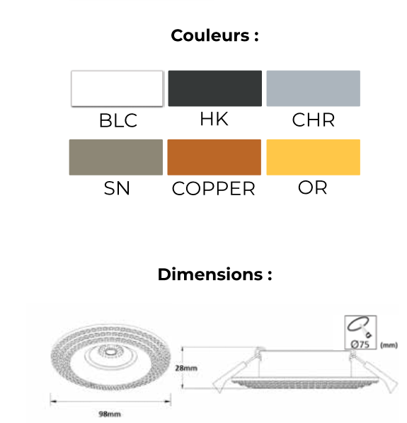 SPOT ENCASTRABLE REF SH-C002 ROND BLANC . SAVYALIGHT