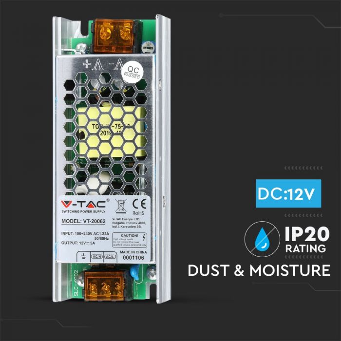 VT-20062 ALIMENTATION LED MINCE 60W 12V 5A IP20
