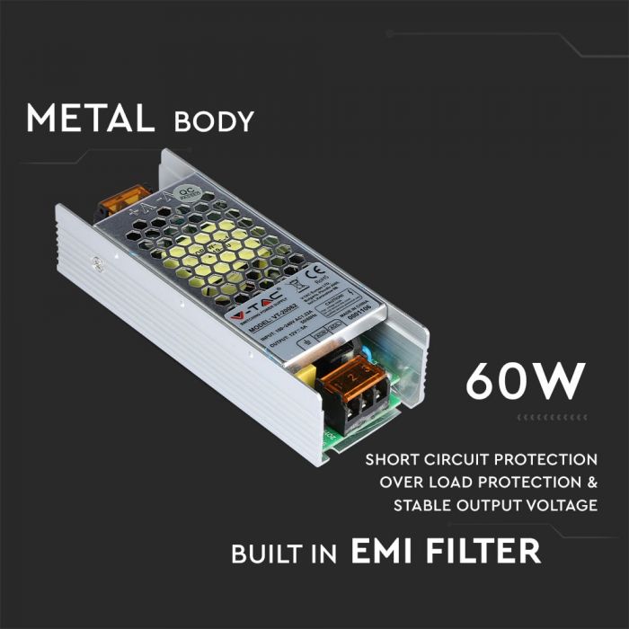 VT-20062 ALIMENTATION LED MINCE 60W 12V 5A IP20