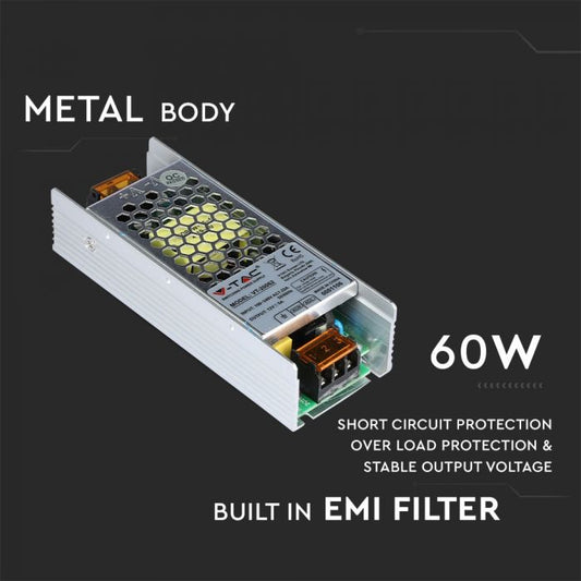 VT-20062 ALIMENTATION LED MINCE 60W 12V 5A IP20