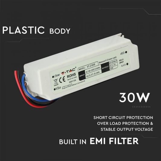 TRANSFOMATEUR VT-21030 ALIMENTATION LED PLASTIQUE 30W 12V IP67