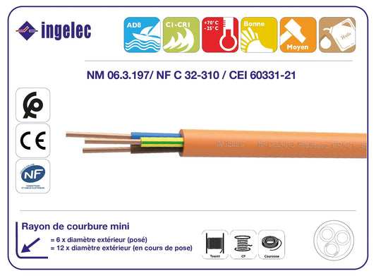 ML.CÂBLE SÉCURITÉ INCENDIE CR1 2*1,5 MM . INGELEC