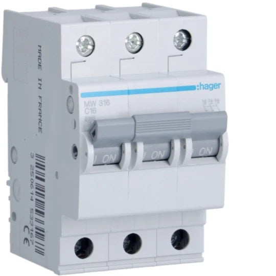 DISJONCTEUR . S/R 3 * 16A 3KA [MV316] . HAGER