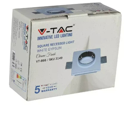 SPOT CARRE EN PLATRE ENCASTRE GU10 BLANC + NOIR METAL . V-TAC
