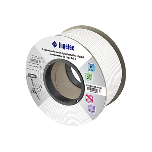 CABLE COAXIAL RG6 100M BLANC & NOIR . INGELEC