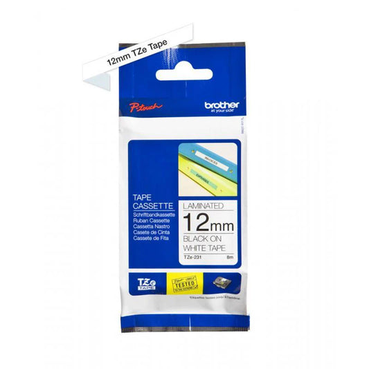 Cassette à ruban Brother TZe-231 - Noir sur blanc, 12 mm de large / 8 m de long
