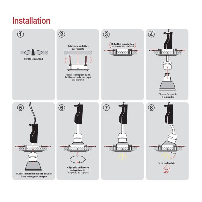Support de spot Rond Orientable Alu brossé Ø92mm